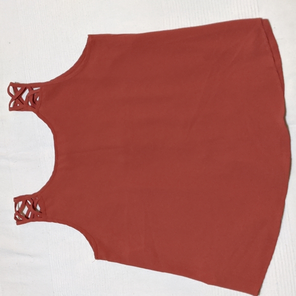 Lightly used, rust-colored sleeveless rayon top. Size Large - Picture 4 of 7